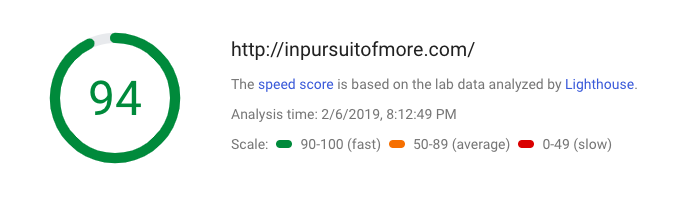 new updated google page speed score: 94%