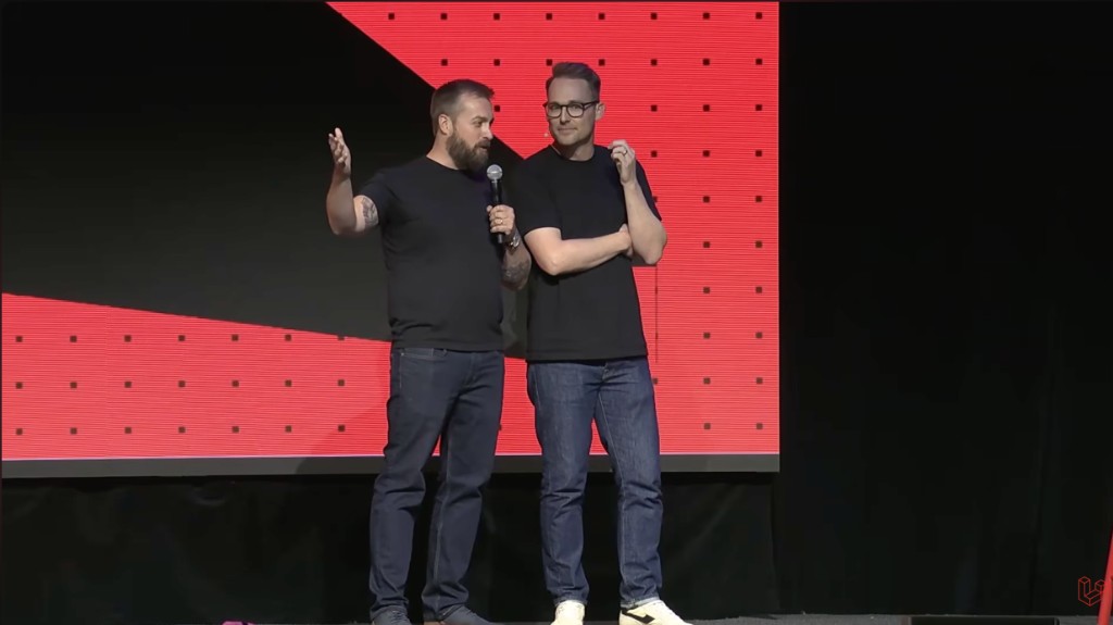 Pitching Poker Friday on stage at Laracon