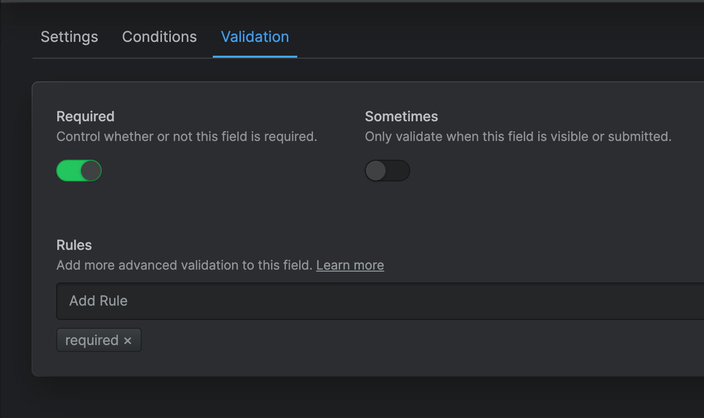 Validation rules screenshot